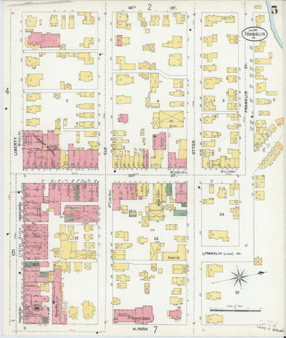 Sanborn Fire Insurance Map from Franklin, Venango County, Pennsylvania (1901), Sheet #0005 - Historic Sanborn Fire Insurance Map Print, vintage old map wall art, antique decor, genealogy gift, Pennsylvania Pennsylvania map