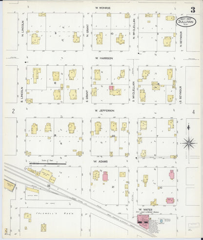 Sanborn Fire Insurance Map from Sullivan, Moultrie County, Illinois (1907), Sheet #0003 - Historic Sanborn Fire Insurance Map Print, vintage old map wall art, antique decor, genealogy gift, Illinois Illinois map