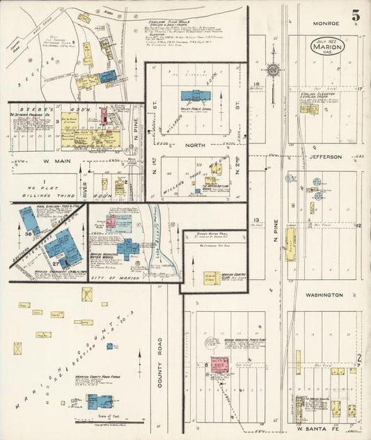 Sanborn Fire Insurance Map from Marion, Marion County, Kansas (1922), Sheet #0005 - Historic Sanborn Fire Insurance Map Print, vintage old map wall art, antique decor, genealogy gift, Kansas Kansas map