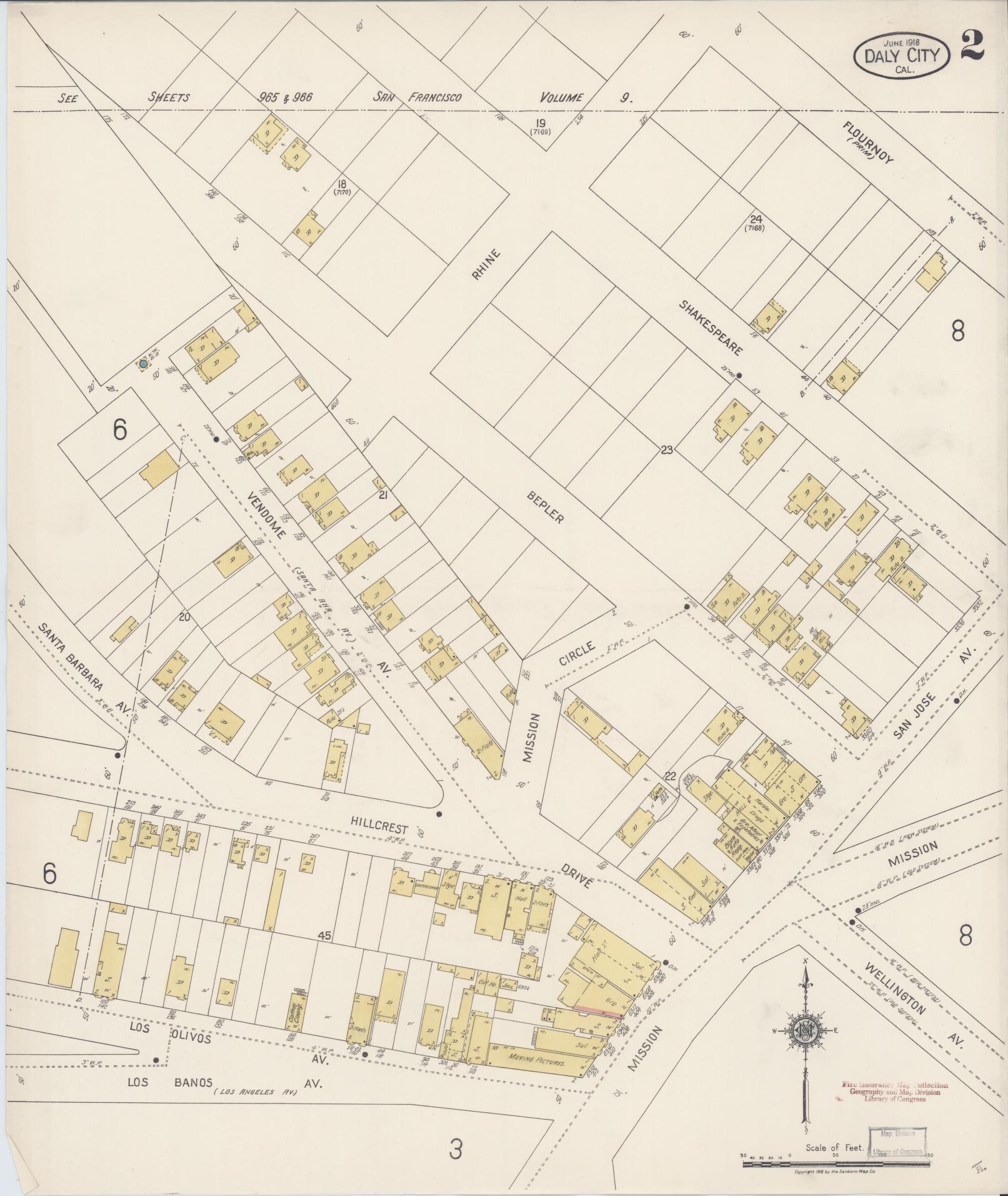 Sanborn Fire Insurance Map from Daly City, San Mateo County, California (1918), Sheet #0002 - Historic Sanborn Fire Insurance Map Print, vintage old map wall art, antique decor, genealogy gift, California California map