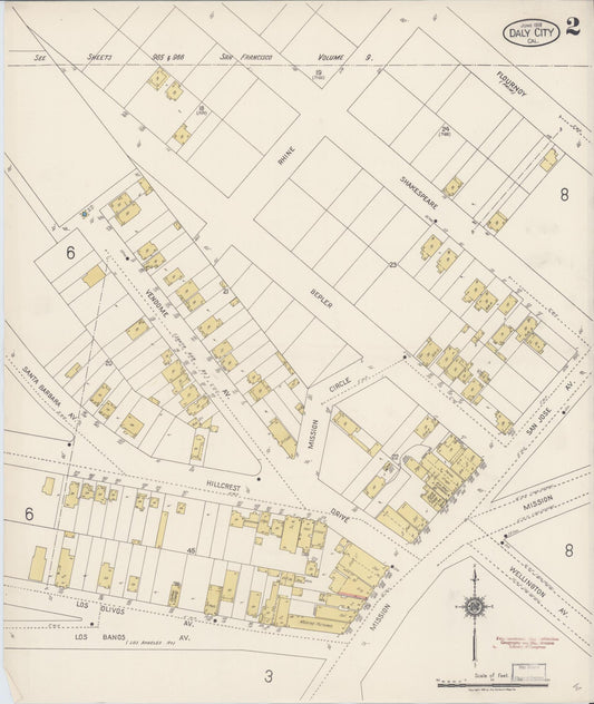 Sanborn Fire Insurance Map from Daly City, San Mateo County, California (1918), Sheet #0002 - Historic Sanborn Fire Insurance Map Print, vintage old map wall art, antique decor, genealogy gift, California California map