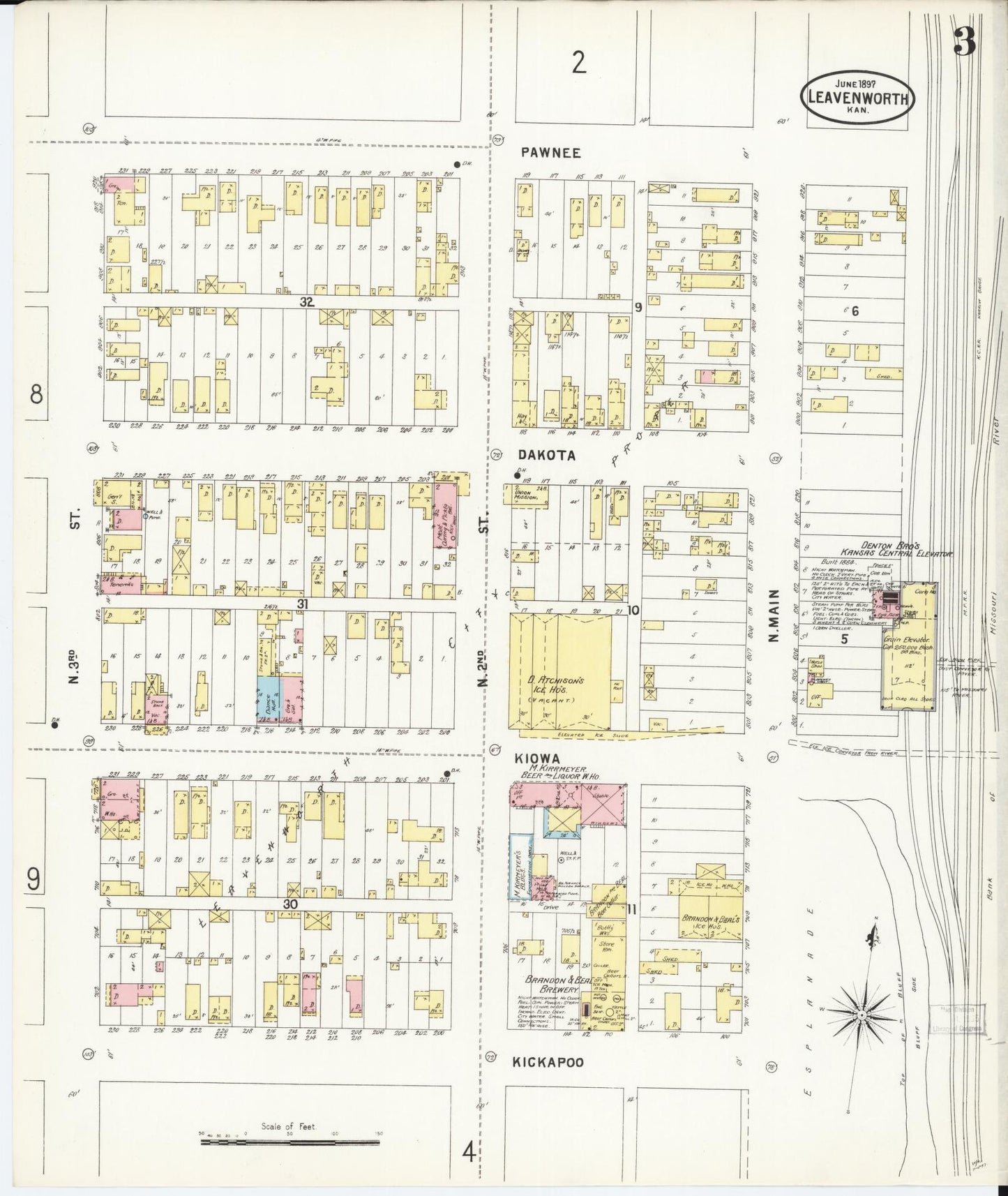 Sanborn Fire Insurance Map from Leavenworth, Leavenworth County, Kansas (1897), Sheet #0004 - Complete Map Set gallery image, historic Sanborn map, vintage wall art, Kansas Kansas