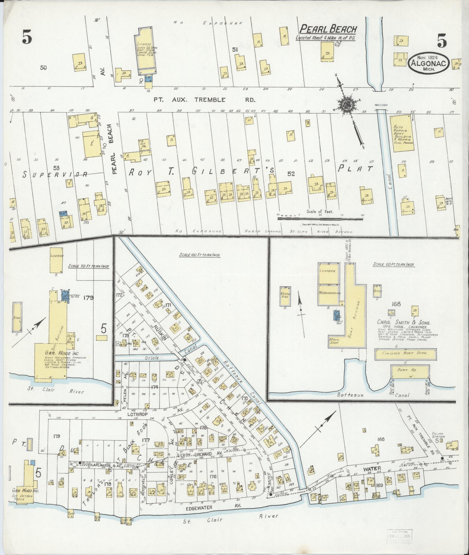 Sanborn Fire Insurance Map from Algonac, Saint Clair County, Michigan (1924), Sheet #0005 - Complete Map Set gallery image, historic Sanborn map, vintage wall art, Michigan Michigan