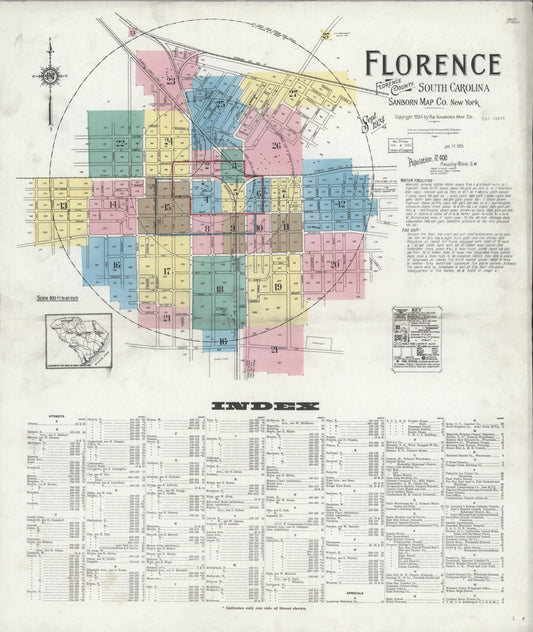 Sanborn Fire Insurance Map from Florence, Florence County, South Carolina. (1924) – Historic Sanborn Fire Insurance Map Print