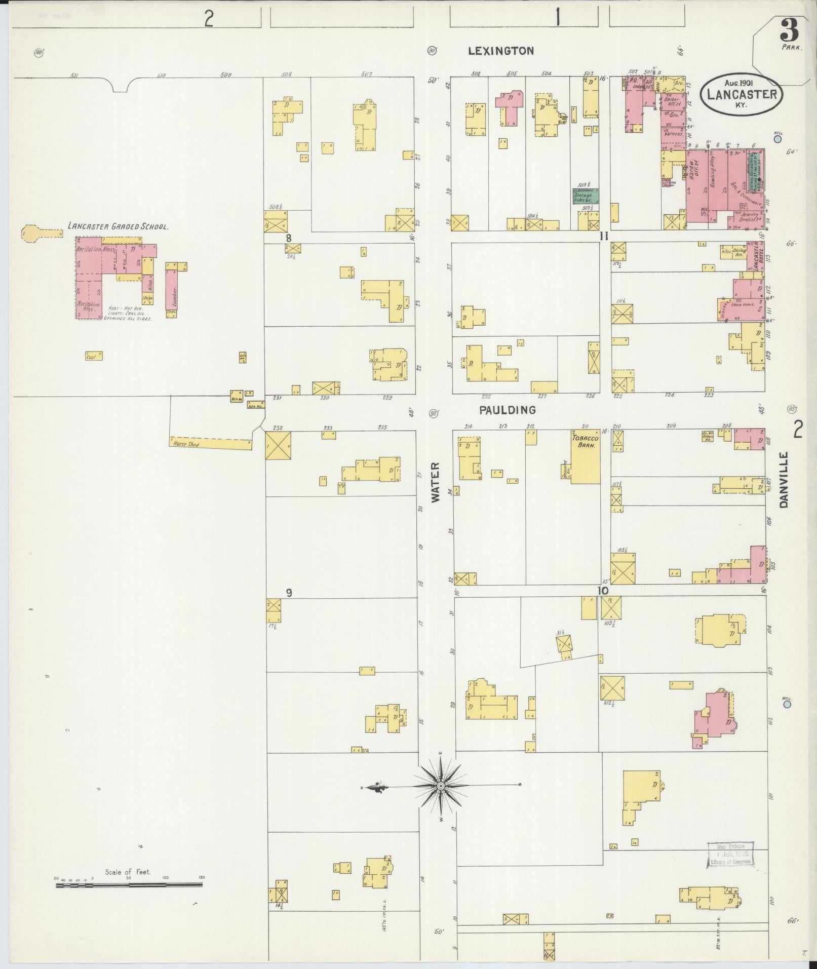 Sanborn Fire Insurance Map from Lancaster, Garrard County, Kentucky (1901), Sheet #0003 - Historic Sanborn Fire Insurance Map Print, vintage old map wall art, antique decor, genealogy gift, Kentucky Kentucky map