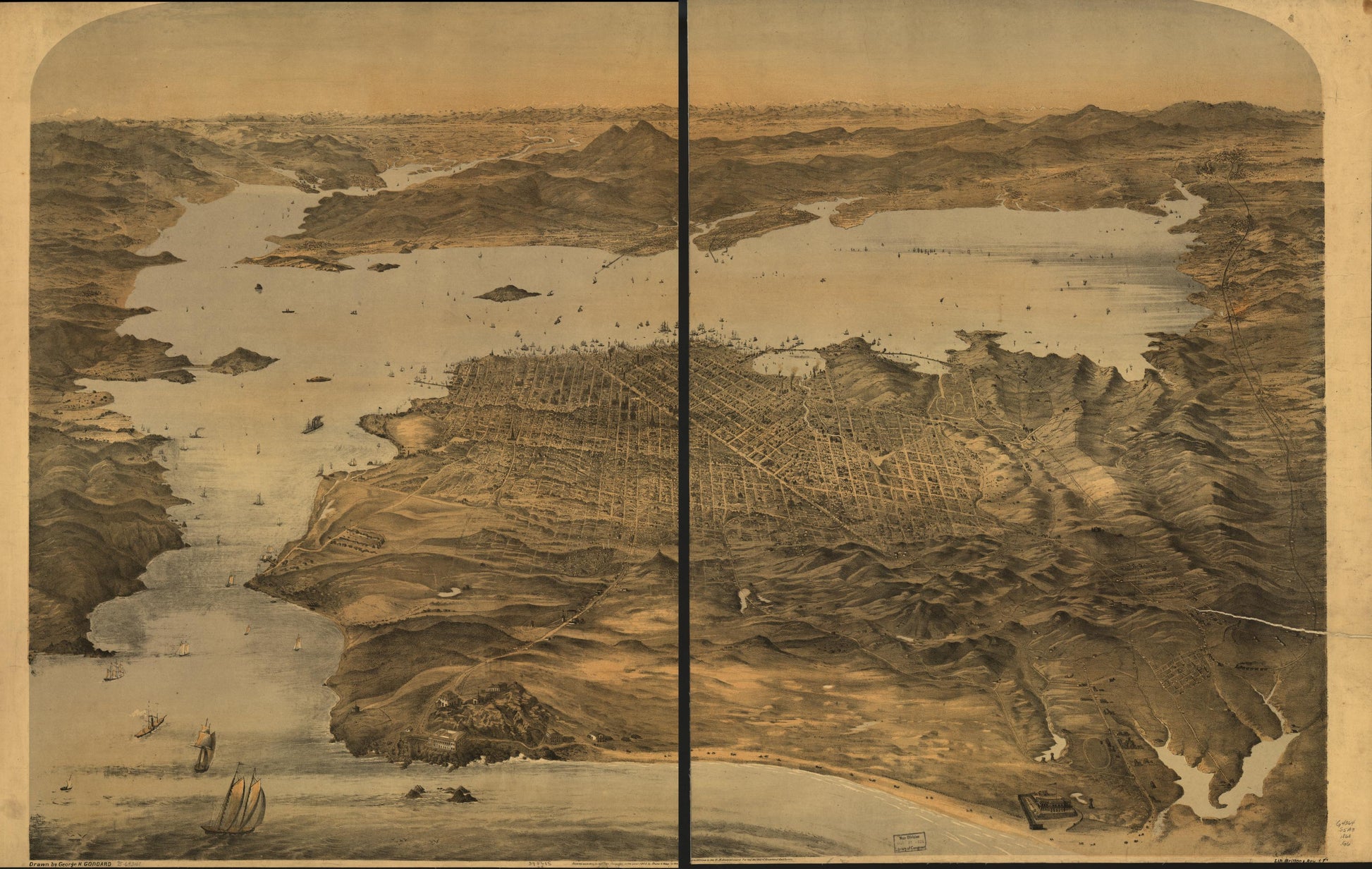 [Bird's eye view of San Francisco] (1868) – Historic Bird’s-Eye View Panorama Print