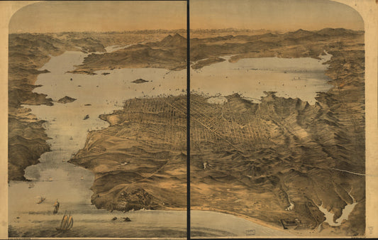 [Bird's eye view of San Francisco] (1868) – Historic Bird’s-Eye View Panorama Print