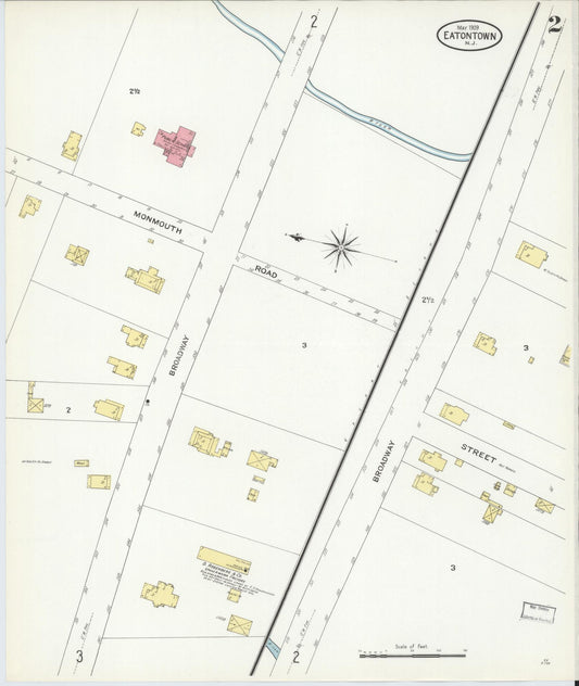 Sanborn Fire Insurance Map from Eatontown, Monmouth County, New Jersey (1909), Sheet #0002 - Historic Sanborn Fire Insurance Map Print, vintage old map wall art, antique decor, genealogy gift, New Jersey New Jersey map