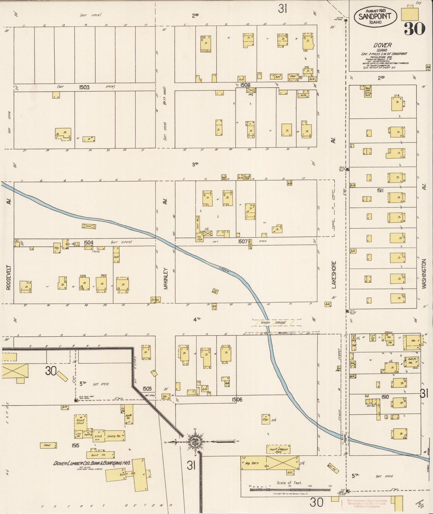 Sanborn Fire Insurance Map from Sandpoint, Bonner County, Idaho (1921), Sheet #0030 - Complete Map Set gallery image, historic Sanborn map, vintage wall art, Idaho Idaho
