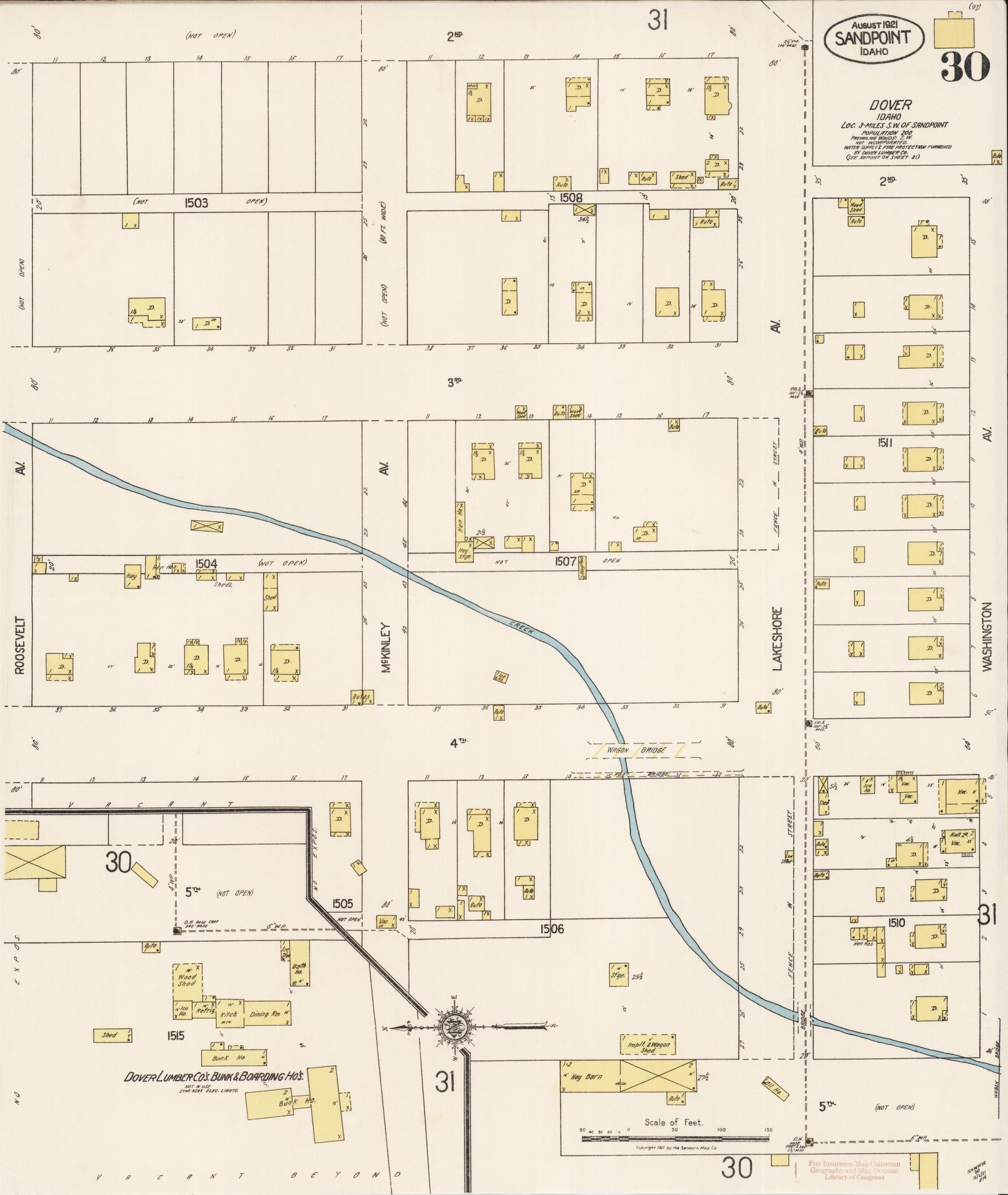 Sanborn Fire Insurance Map from Sandpoint, Bonner County, Idaho (1921), Sheet #0030 - Complete Map Set gallery image, historic Sanborn map, vintage wall art, Idaho Idaho