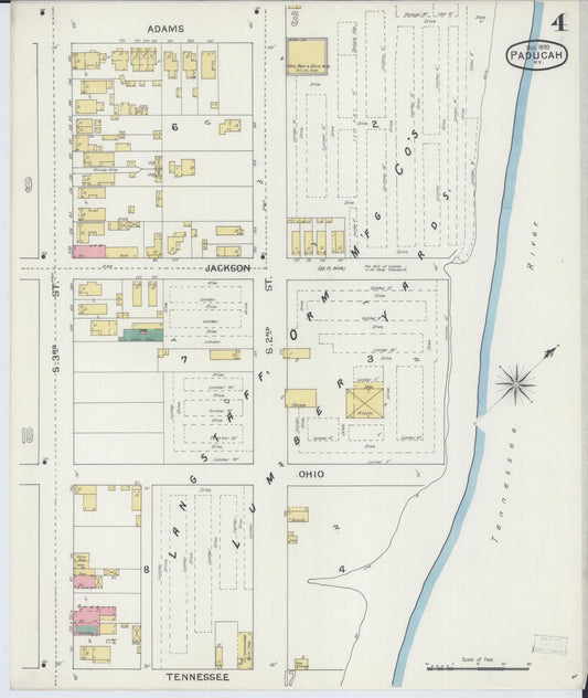 Sanborn Fire Insurance Map from Paducah, Mccraken County, Kentucky (1893), Sheet #0004 - Historic Sanborn Fire Insurance Map Print, vintage old map wall art, antique decor, genealogy gift, Kentucky Kentucky map