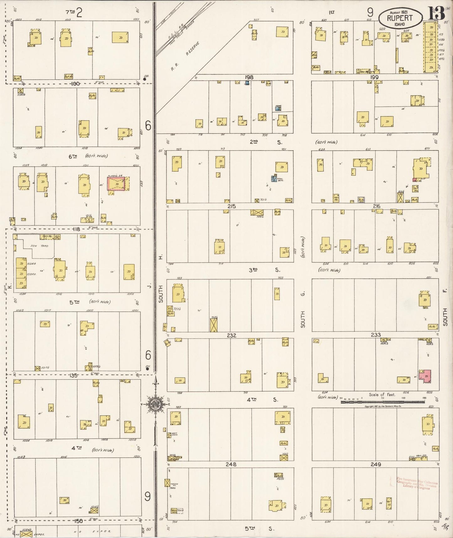 Sanborn Fire Insurance Map from Rupert, Minidoka County, Idaho (1921), Sheet #0013 - Complete Map Set gallery image, historic Sanborn map, vintage wall art, Idaho Idaho