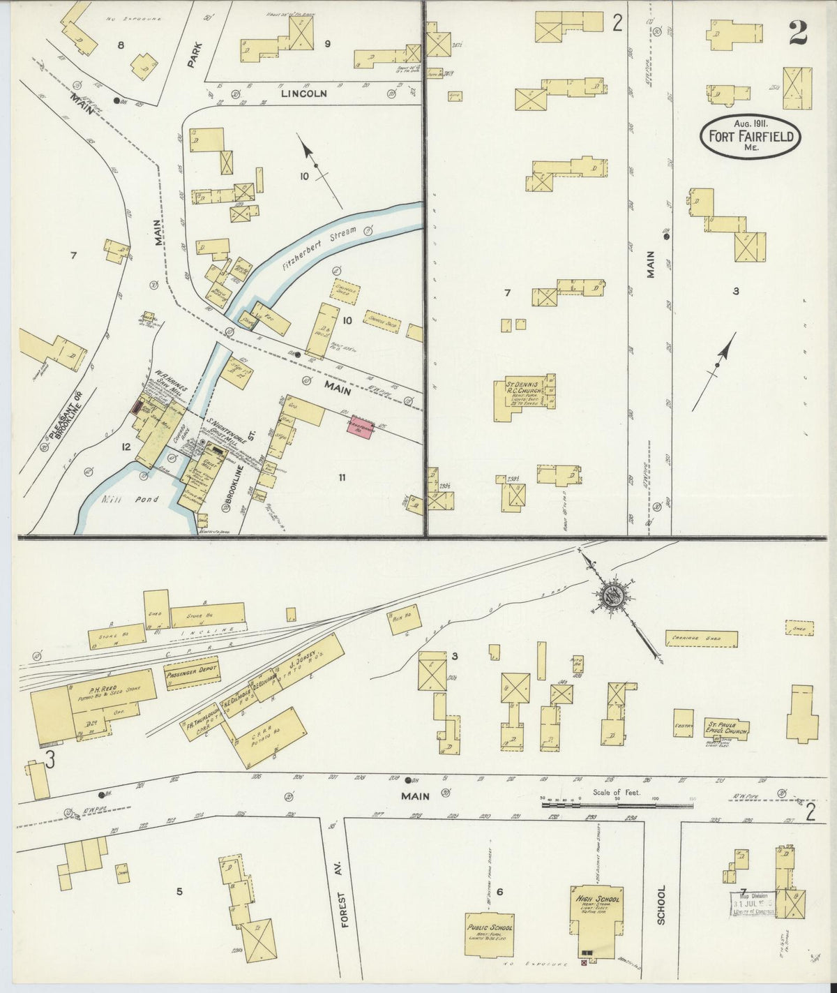 Sanborn Fire Insurance Map from Fort Fairfield, Aroostook County, Maine (1911), Sheet #0002 - Complete Map Set gallery image, historic Sanborn map, vintage wall art, Maine Maine