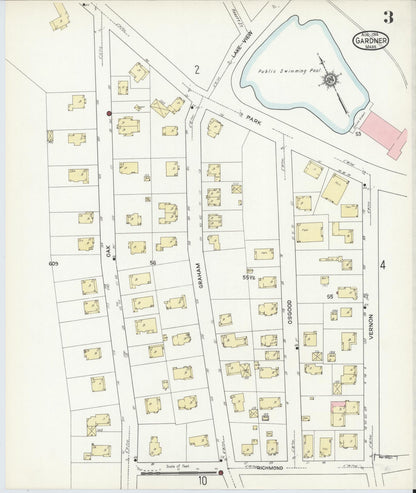 Sanborn Fire Insurance Map from Gardner, Worcester County, Massachusetts (1914), Sheet #0003 - Historic Sanborn Fire Insurance Map Print, vintage old map wall art, antique decor, genealogy gift, Massachusetts Massachusetts map