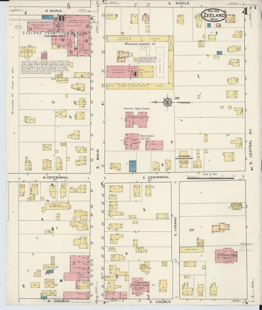 Sanborn Fire Insurance Map from Zeeland, Ottawa County, Michigan (1916), Sheet #0004 - Historic Sanborn Fire Insurance Map Print, vintage old map wall art, antique decor, genealogy gift, Michigan Michigan map