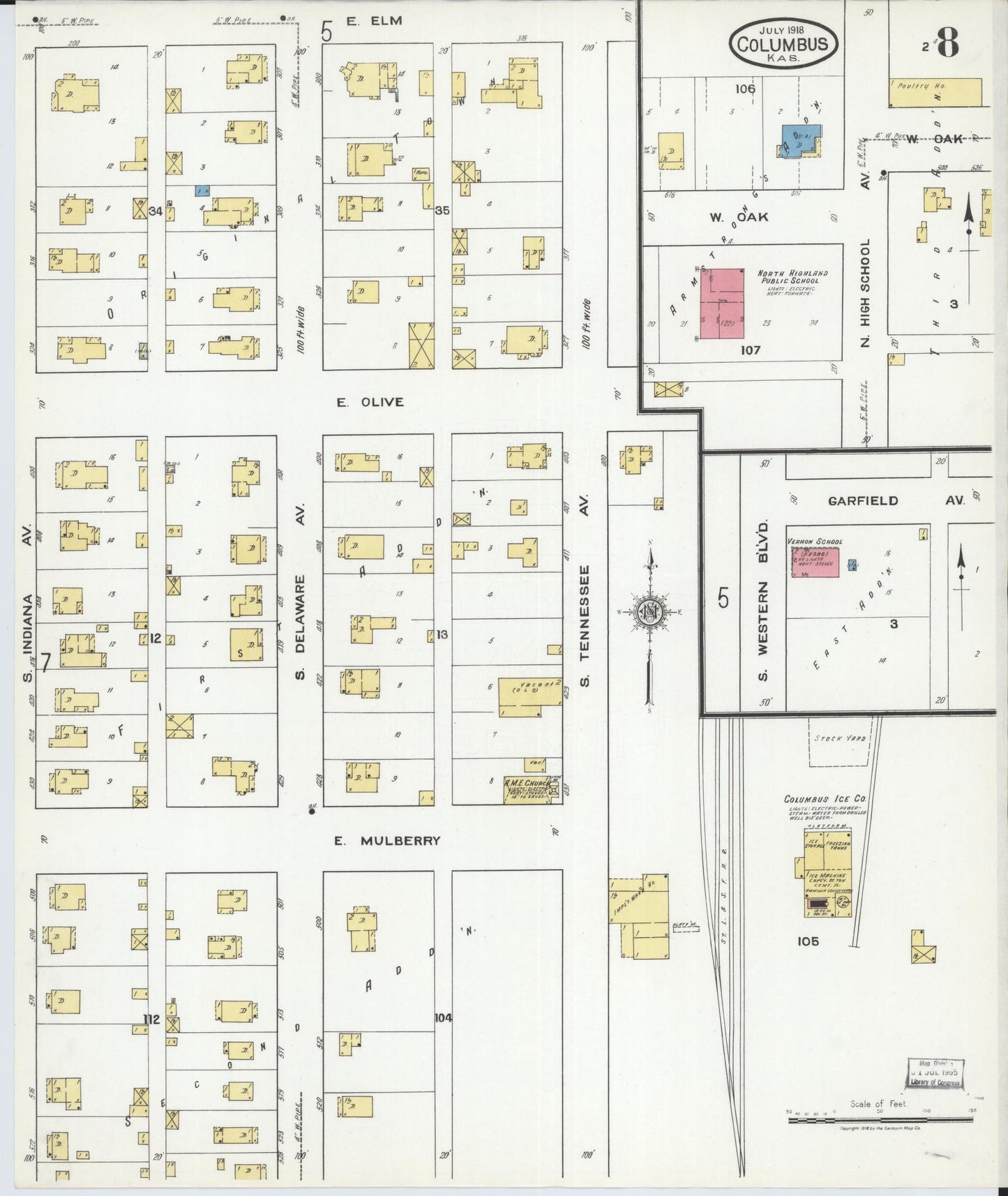 Sanborn Fire Insurance Map from Columbus, Cherokee County, Kansas (1918), Sheet #0008 - Complete Map Set gallery image, historic Sanborn map, vintage wall art, Kansas Kansas