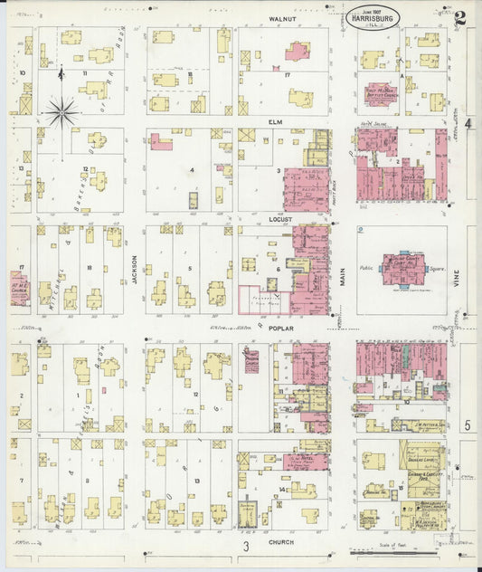 Sanborn Fire Insurance Map from Harrisburg, Saline County, Illinois (1907), Sheet #0002 - Historic Sanborn Fire Insurance Map Print, vintage old map wall art, antique decor, genealogy gift, Illinois Illinois map