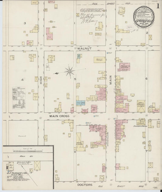 Sanborn Fire Insurance Map from Springfield, Washington County, Kentucky (1886), Sheet #0001 - Historic Sanborn Fire Insurance Map Print, vintage old map wall art, antique decor, genealogy gift, Kentucky Kentucky map