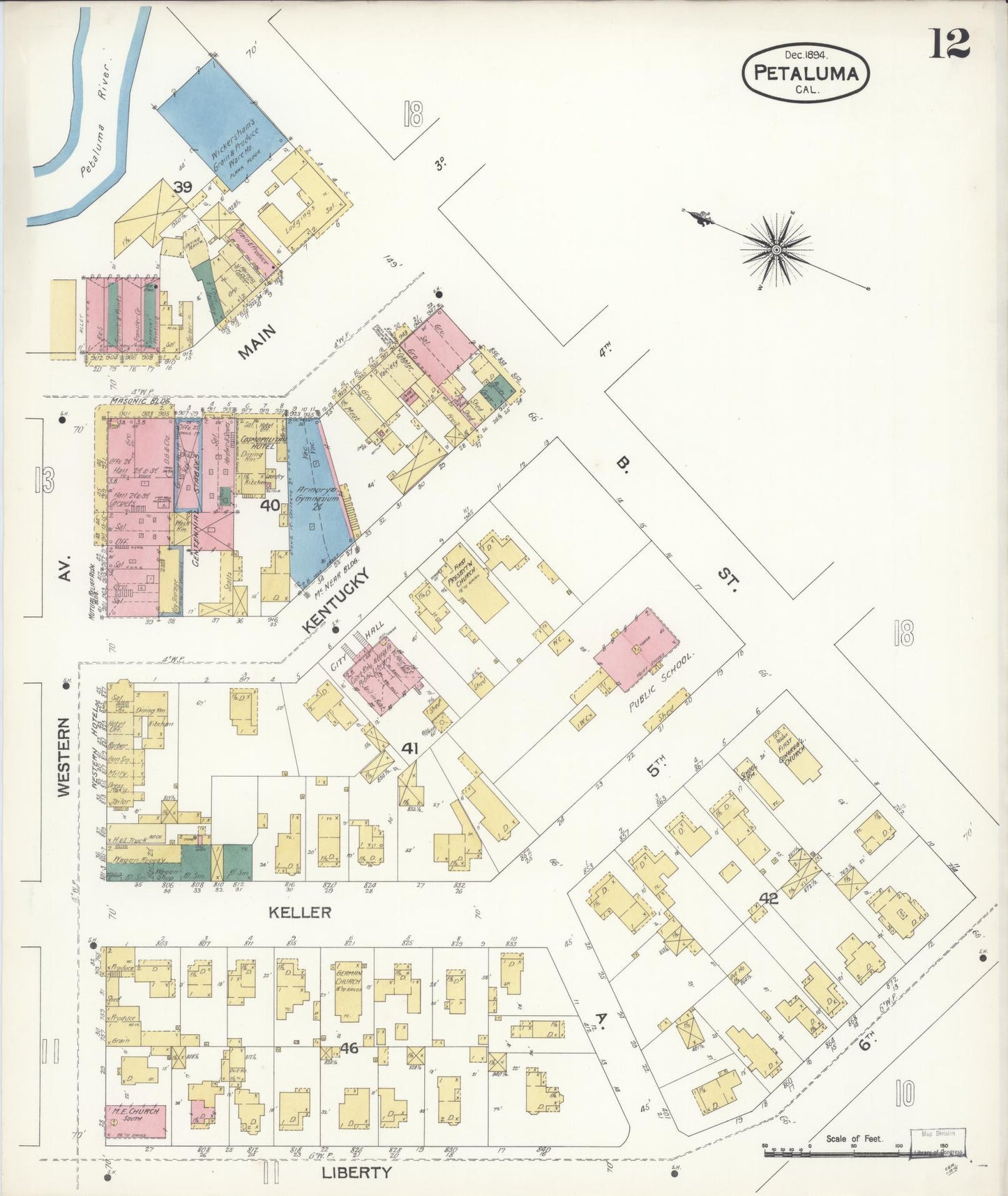 Sanborn Fire Insurance Map from Petaluma, Sonoma County, California (1894), Sheet #0012 - Complete Map Set gallery image, historic Sanborn map, vintage wall art, California California