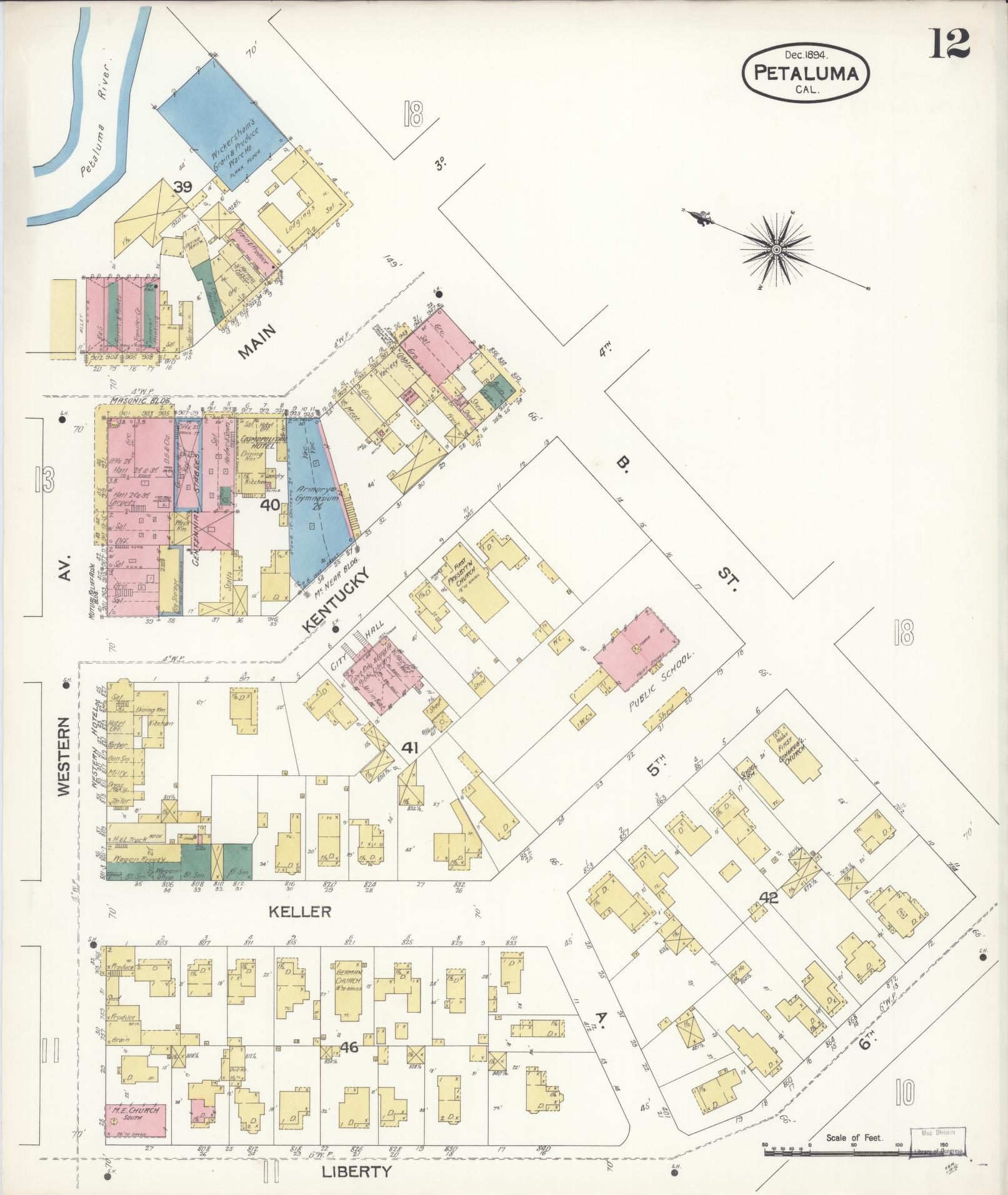 Sanborn Fire Insurance Map from Petaluma, Sonoma County, California (1894), Sheet #0012 - Complete Map Set gallery image, historic Sanborn map, vintage wall art, California California