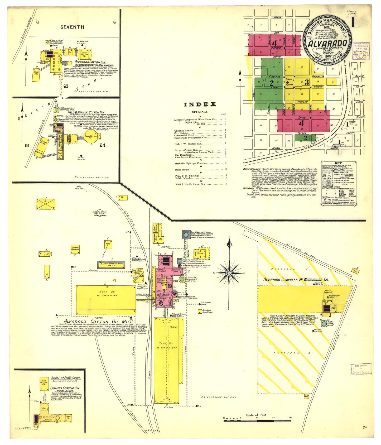 Sanborn Fire Insurance Map from Alvarado, Johnson County, Texas (1907), Sheet #0001 - Historic Sanborn Fire Insurance Map Print, vintage old map wall art, antique decor, genealogy gift, Texas Texas map