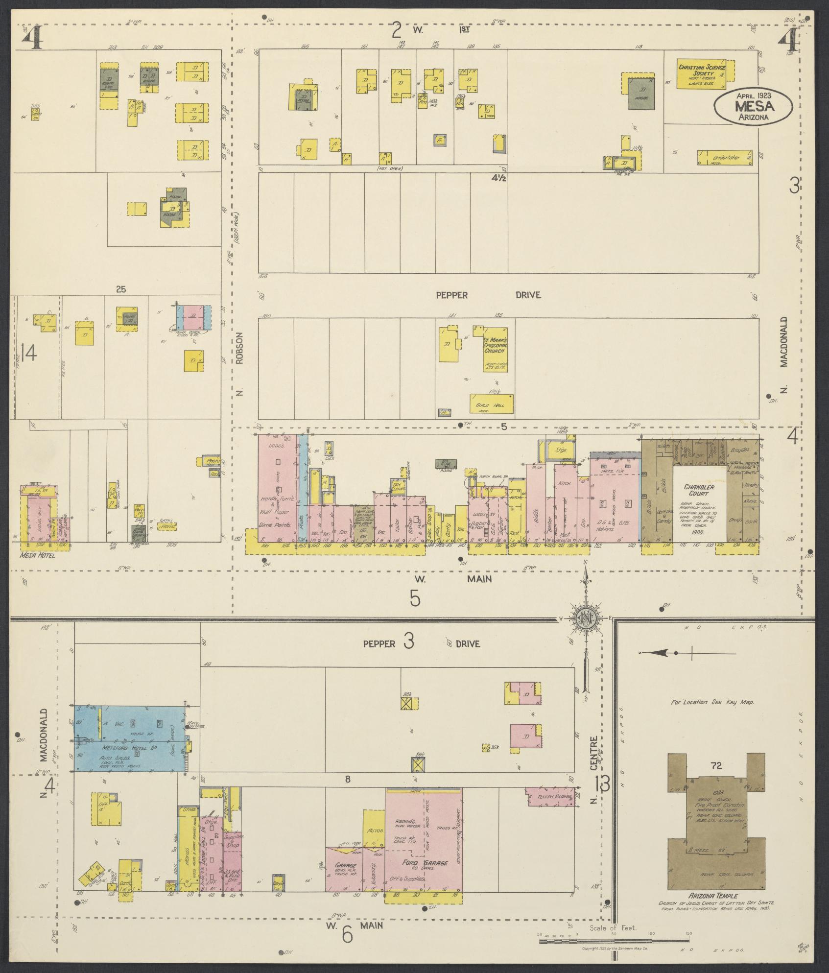 Sanborn Fire Insurance Map from Mesa, Maricopa County, Arizona (1923), Sheet #0004 - Complete Map Set gallery image, historic Sanborn map, vintage wall art, Arizona Arizona