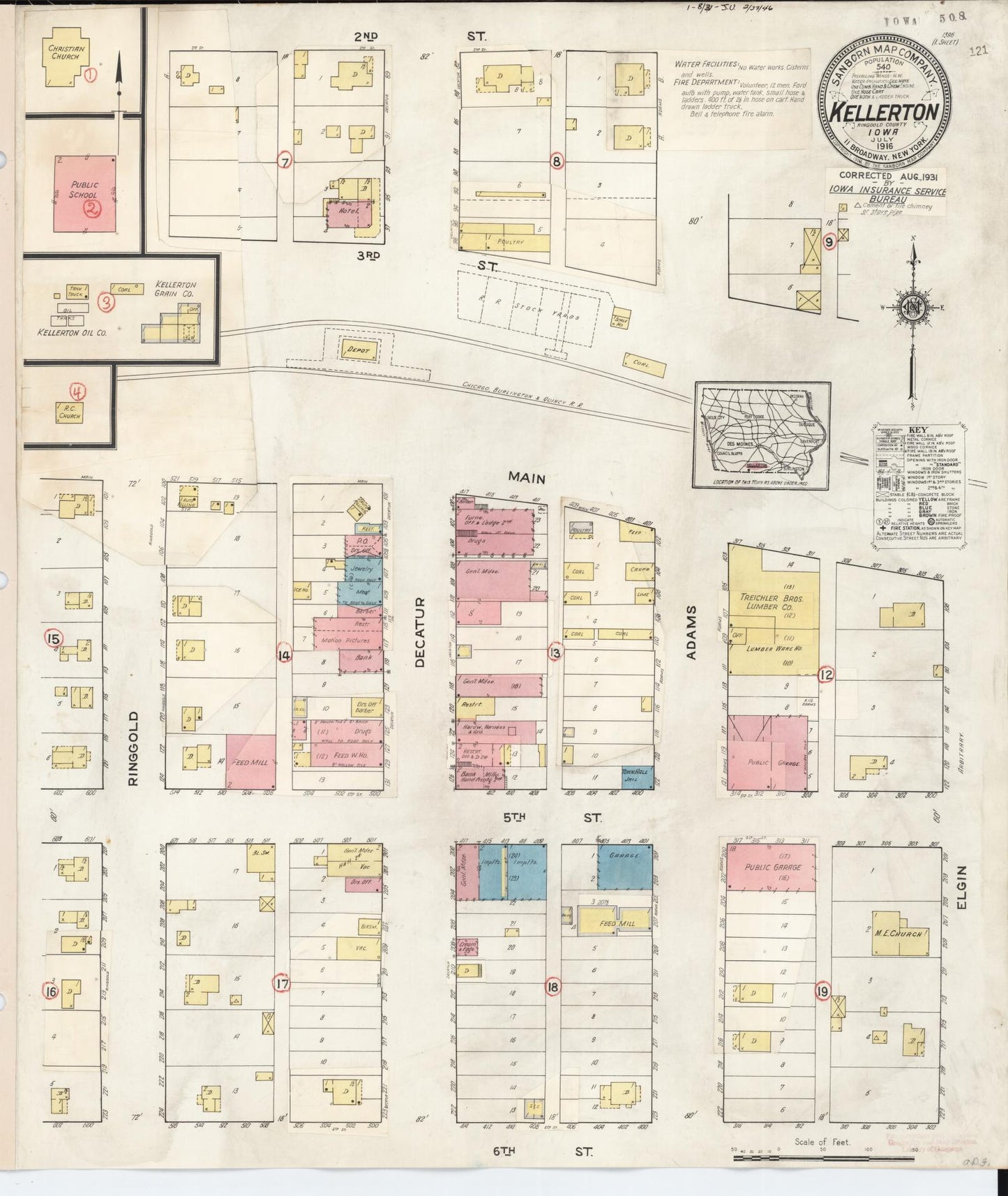Sanborn Fire Insurance Map from Kellerton, Ringgold County, Iowa (1931), Sheet #0001 - Historic Sanborn Fire Insurance Map Print, vintage old map wall art