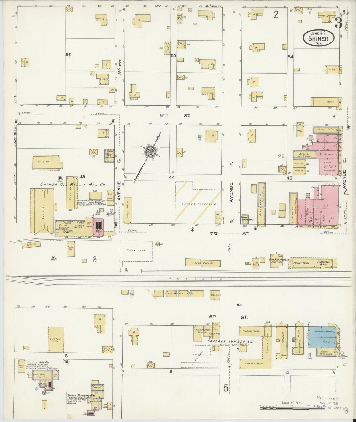 Sanborn Fire Insurance Map from Shiner, Lavaca County, Texas (1912), Sheet #0003 - Complete Map Set gallery image, historic Sanborn map, vintage wall art, Texas Texas