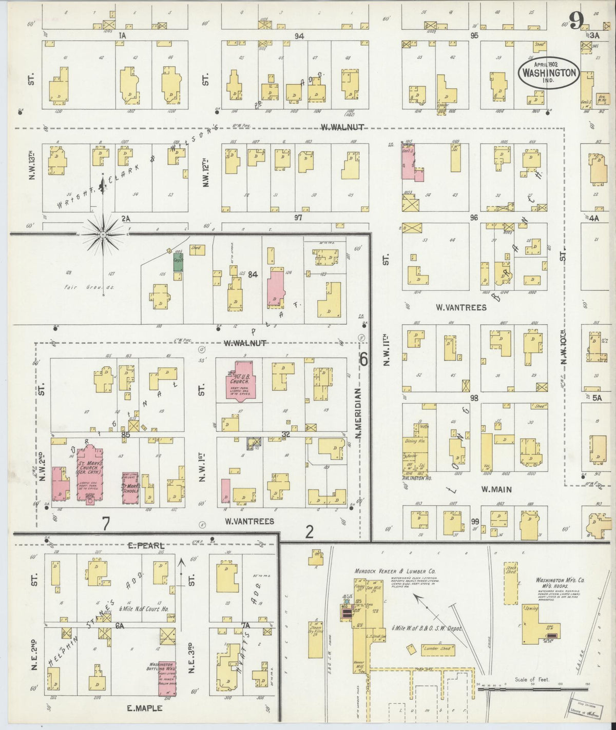 Sanborn Fire Insurance Map from Washington, Daviess County, Indiana (1902), Sheet #0009 - Complete Map Set gallery image, historic Sanborn map, vintage wall art, Washington Washington