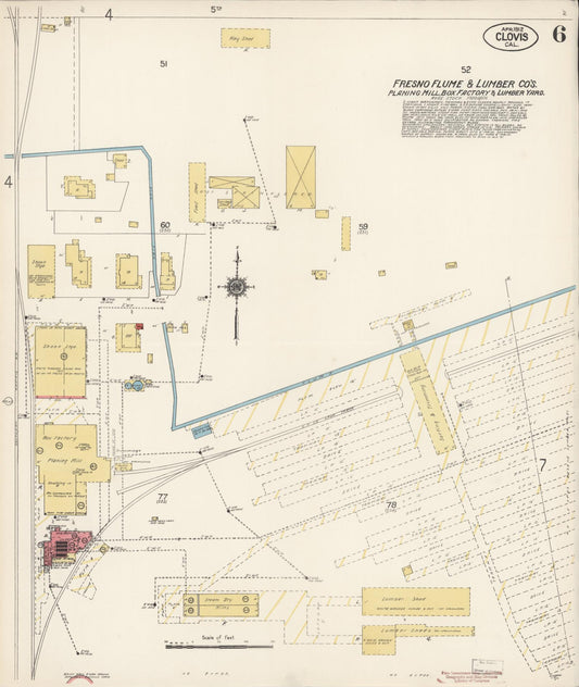 Sanborn Fire Insurance Map from Clovis, Fresno County, California (1912), Sheet #0006 - Historic Sanborn Fire Insurance Map Print, vintage old map wall art, antique decor, genealogy gift, California California map