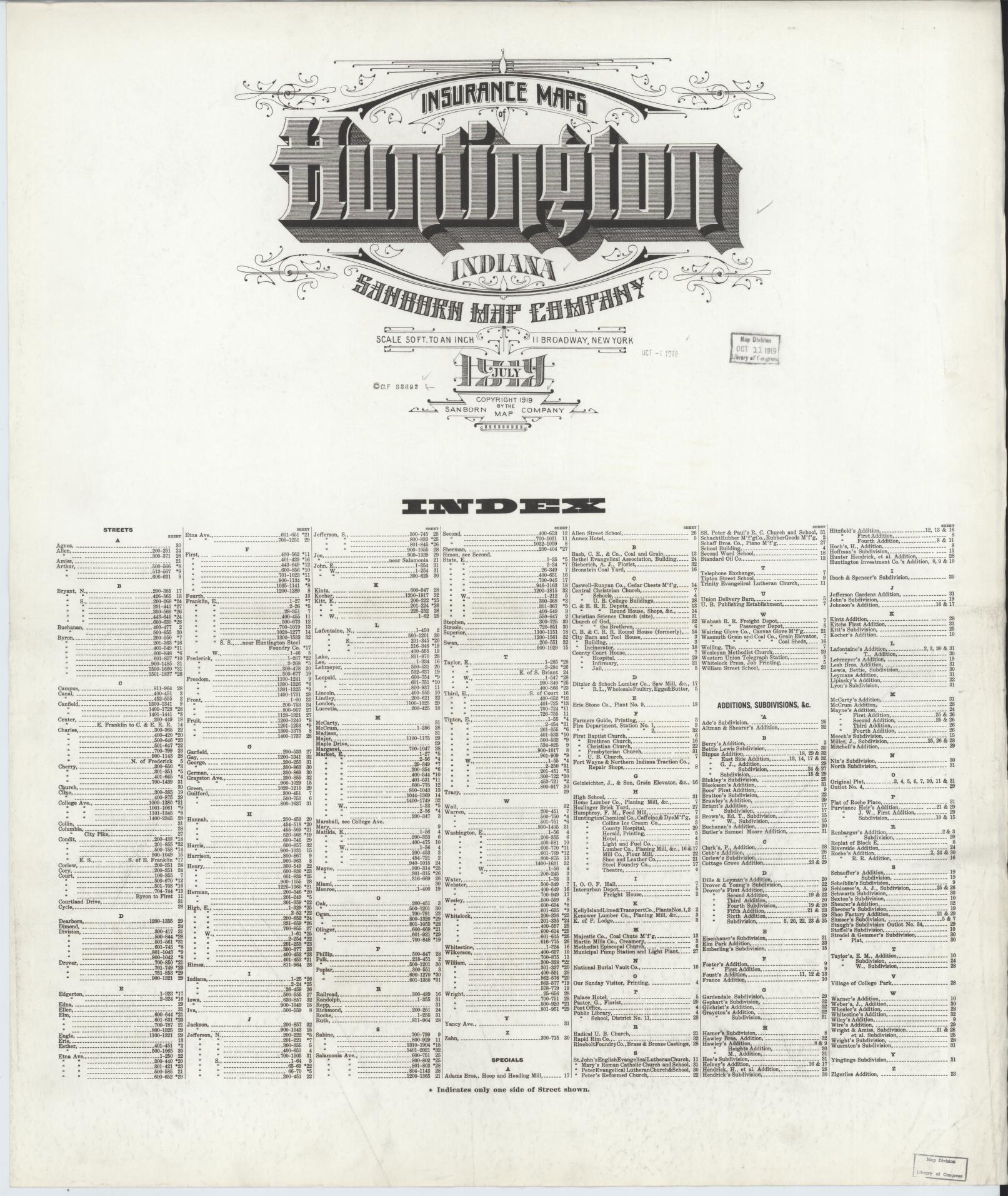Sanborn Fire Insurance Map from Huntington, Huntington County, Indiana. (1919) – Historic Sanborn Fire Insurance Map Print