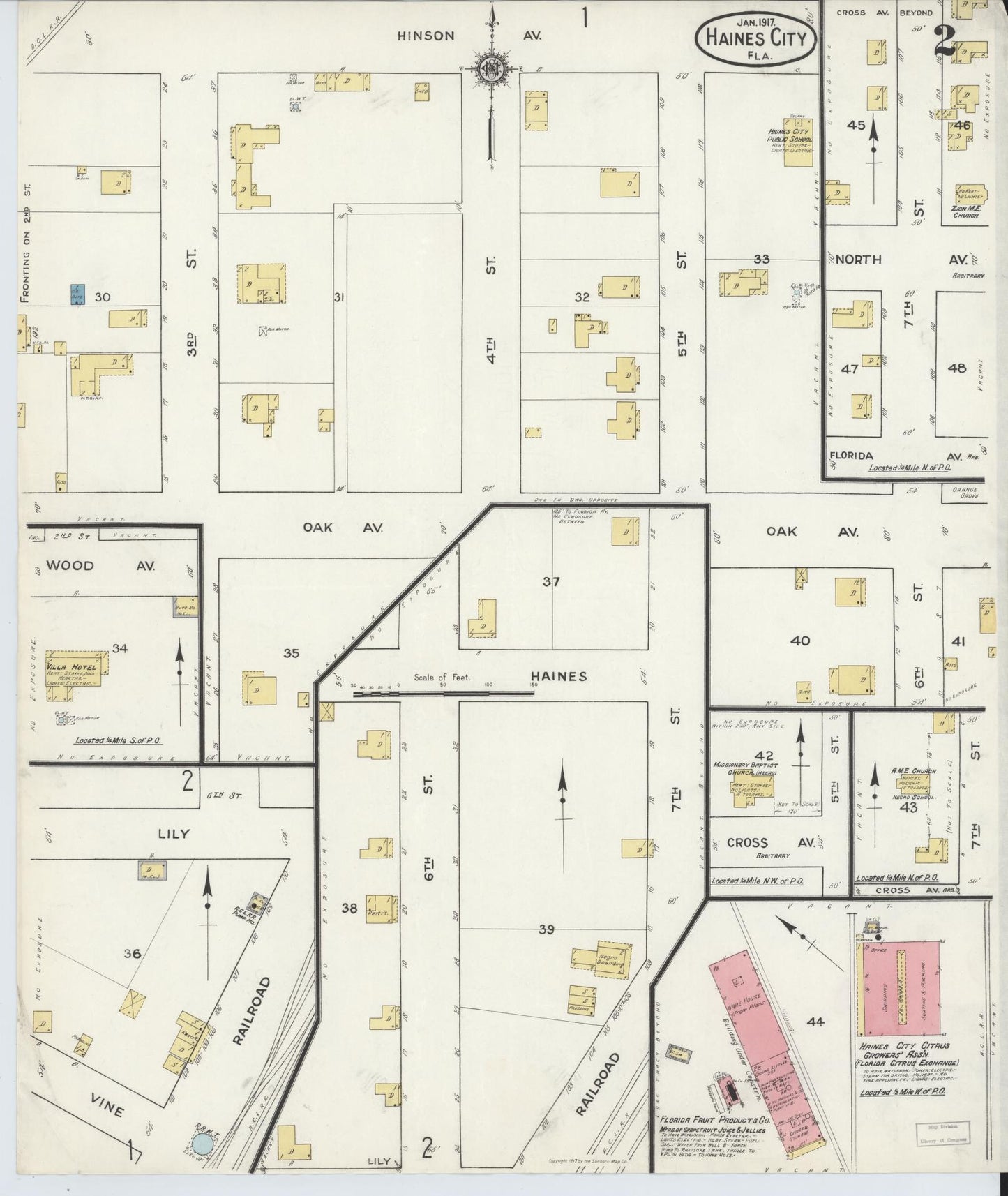 Sanborn Fire Insurance Map from Haines City, Polk County, Florida (1917), Sheet #0002 - Complete Map Set gallery image, historic Sanborn map, vintage wall art, Florida Florida