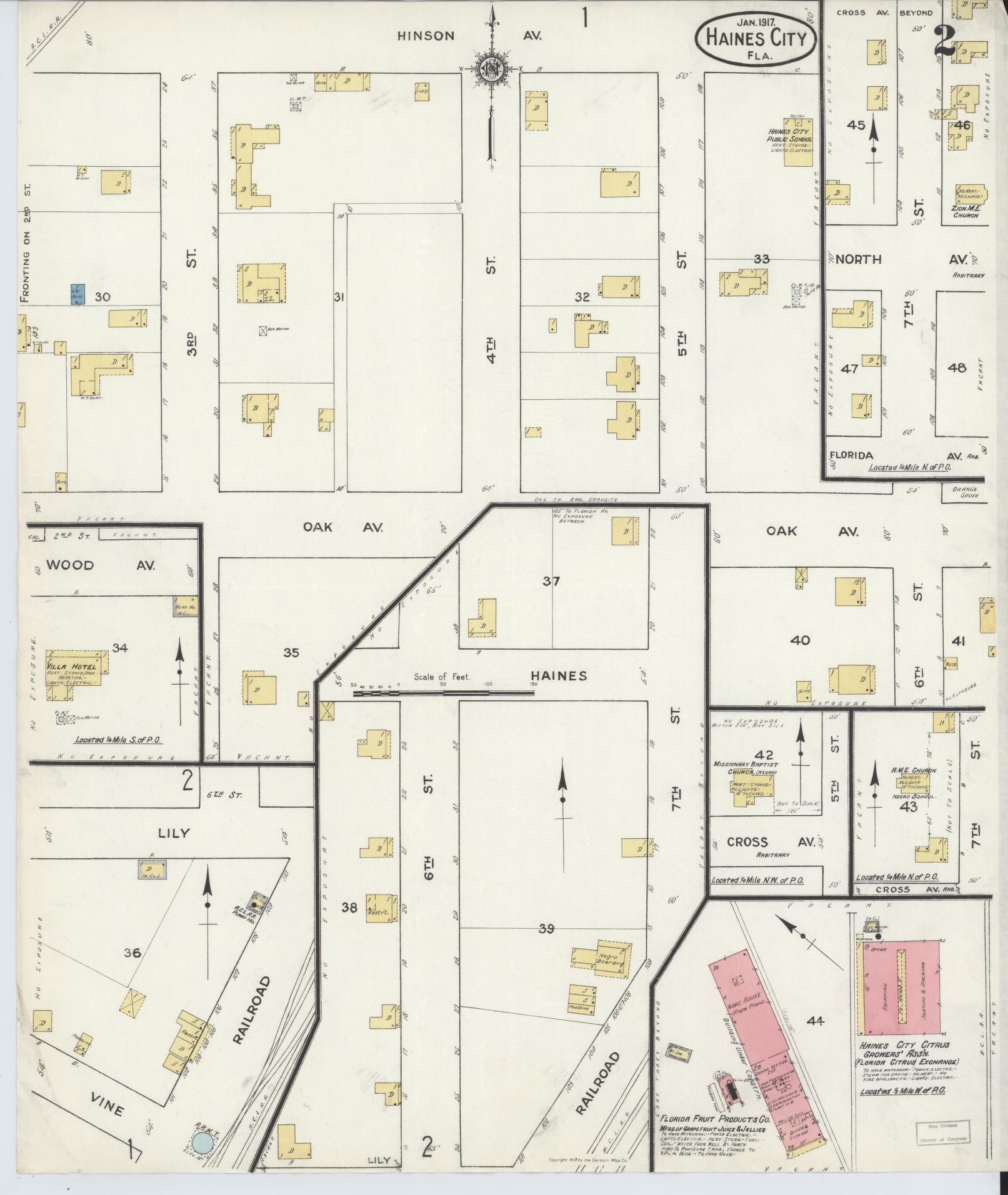 Sanborn Fire Insurance Map from Haines City, Polk County, Florida (1917), Sheet #0002 - Complete Map Set gallery image, historic Sanborn map, vintage wall art, Florida Florida