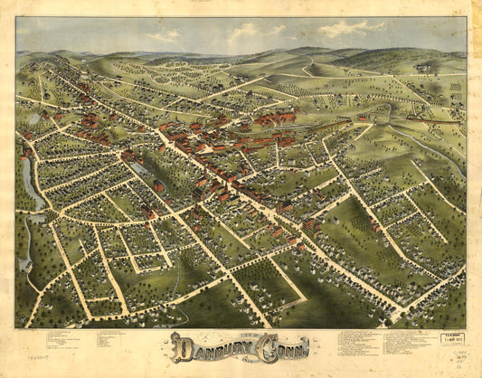 View of Danbury, Conn. 1875. (1875) – Historic Bird’s-Eye View Panorama Print
