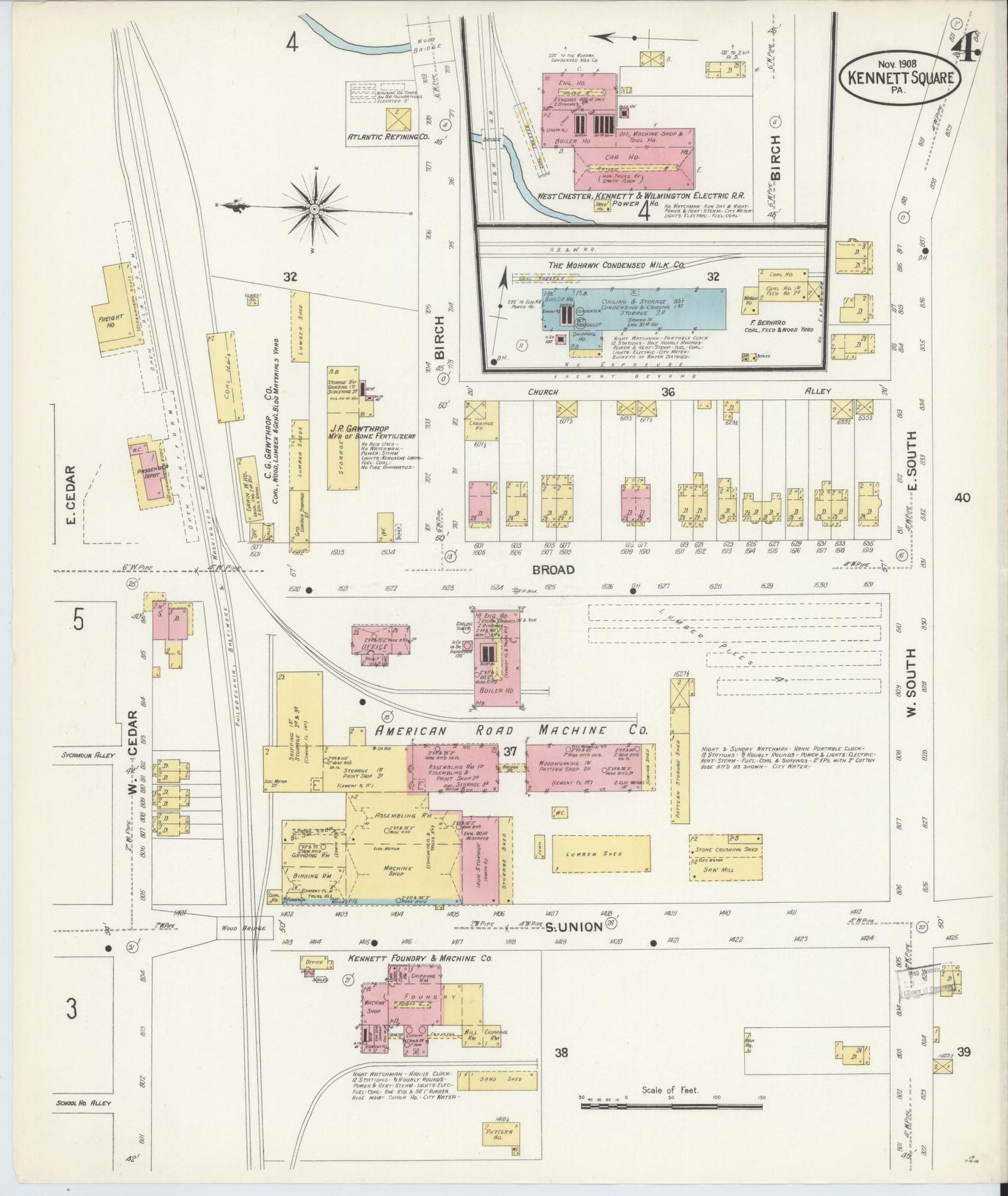 Sanborn Fire Insurance Map from Kennett Square, Chester County, Pennsylvania (1908), Sheet #0004 - Historic Sanborn Fire Insurance Map Print, vintage old map wall art, antique decor, genealogy gift, Pennsylvania Pennsylvania map