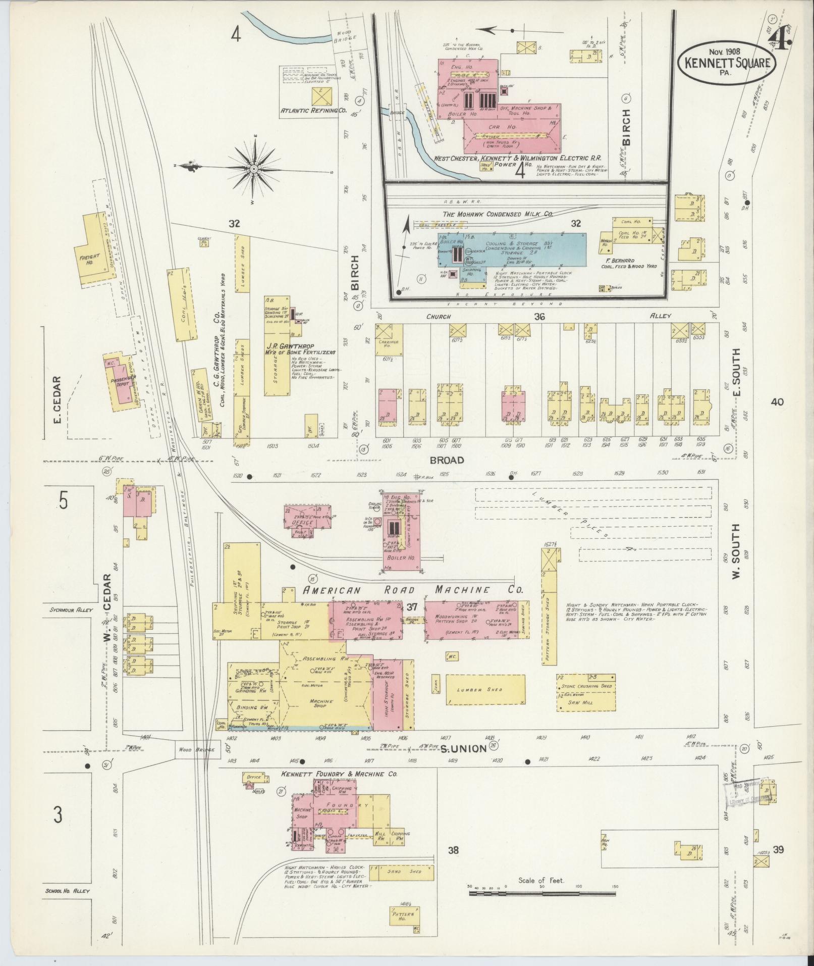Sanborn Fire Insurance Map from Kennett Square, Chester County, Pennsylvania (1908), Sheet #0004 - Historic Sanborn Fire Insurance Map Print, vintage old map wall art, antique decor, genealogy gift, Pennsylvania Pennsylvania map