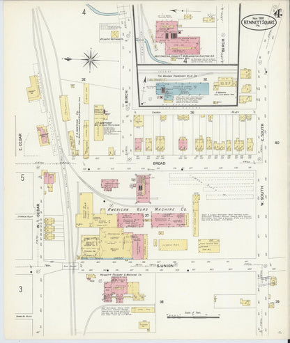 Sanborn Fire Insurance Map from Kennett Square, Chester County, Pennsylvania (1908), Sheet #0004 - Historic Sanborn Fire Insurance Map Print, vintage old map wall art, antique decor, genealogy gift, Pennsylvania Pennsylvania map