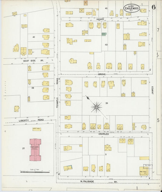 Sanborn Fire Insurance Map from Englewood, Bergen County, New Jersey (1902), Sheet #0006 - Historic Sanborn Fire Insurance Map Print, vintage old map wall art, antique decor, genealogy gift, New Jersey New Jersey map