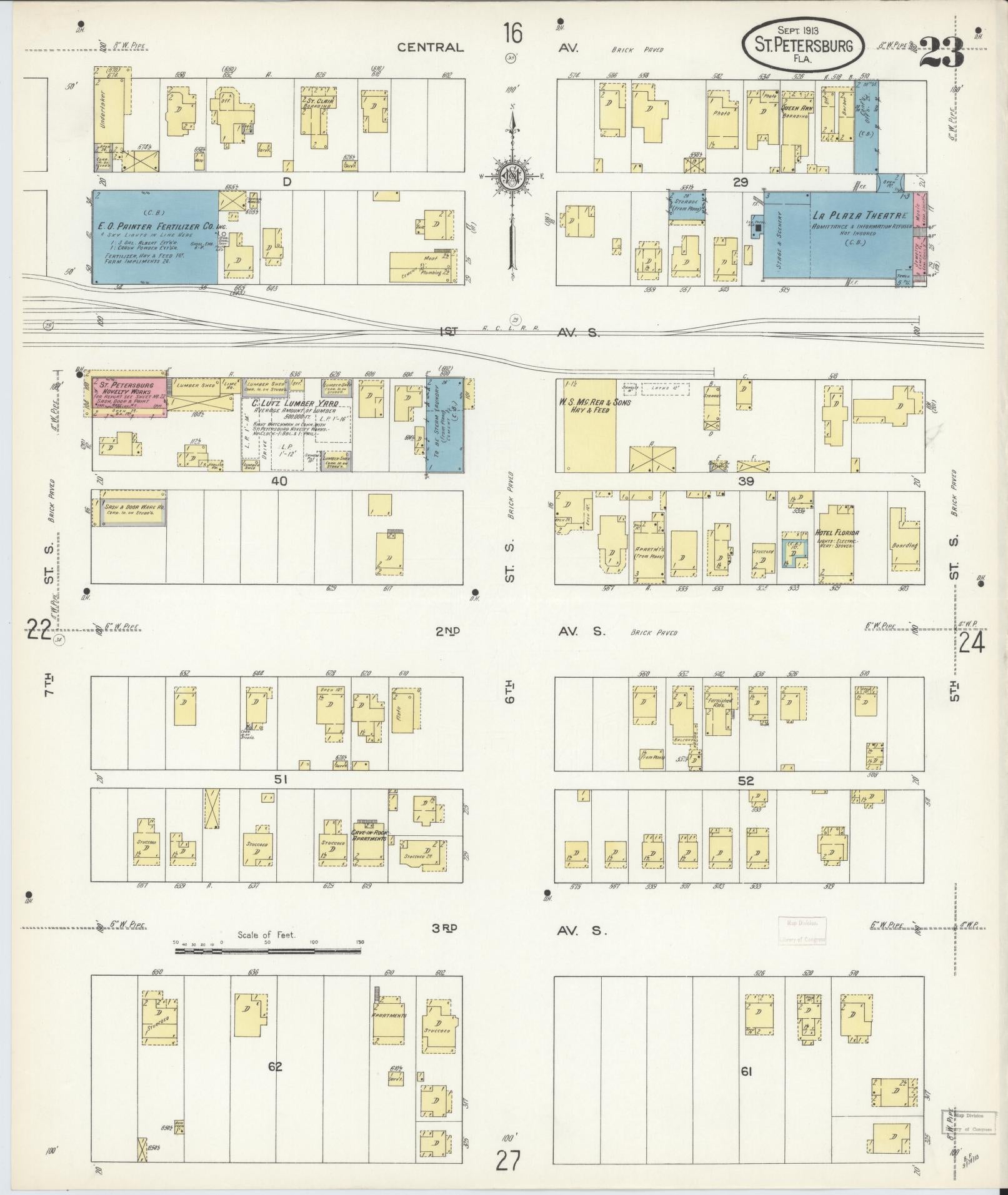Sanborn Fire Insurance Map from Saint Petersburg, Pinellas County, Florida (1913), Sheet #0023 - Complete Map Set gallery image, historic Sanborn map, vintage wall art, Florida Florida