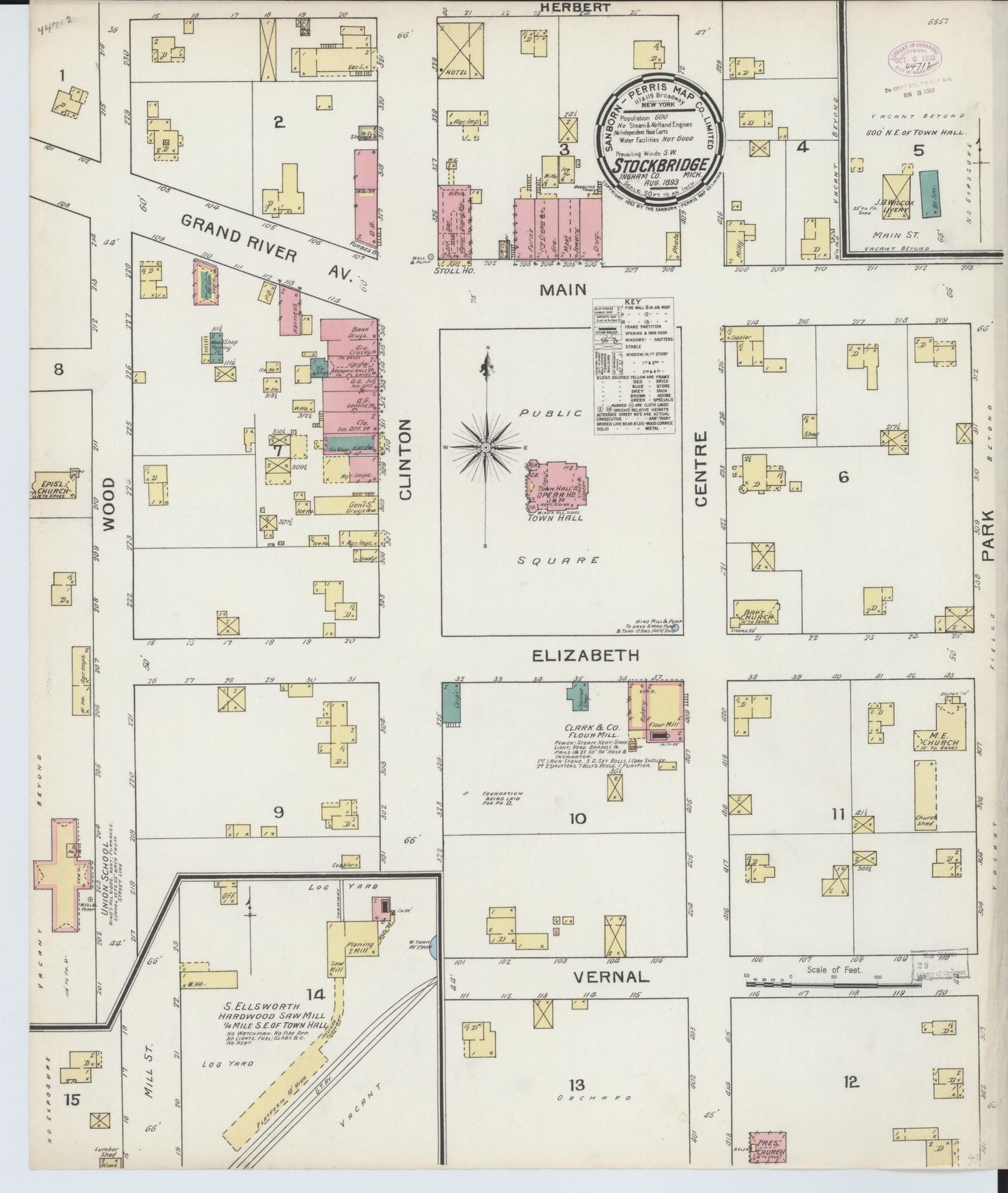 Sanborn Fire Insurance Map from Stockbridge, Ingham County, Michigan (1893), Sheet #0001 - Historic Sanborn Fire Insurance Map Print, vintage old map wall art, antique decor, genealogy gift, Michigan Michigan map
