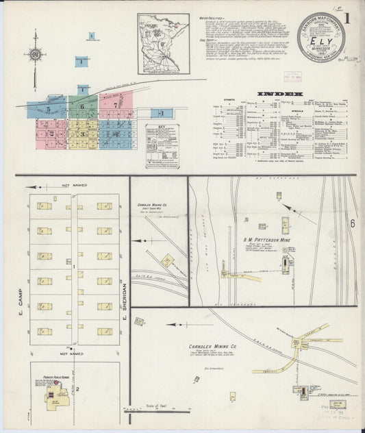 Sanborn Fire Insurance Map from Ely, Saint Louis County, Minnesota (1914), Sheet #0001 - Historic Sanborn Fire Insurance Map Print, vintage old map wall art, antique decor, genealogy gift, Minnesota Minnesota map