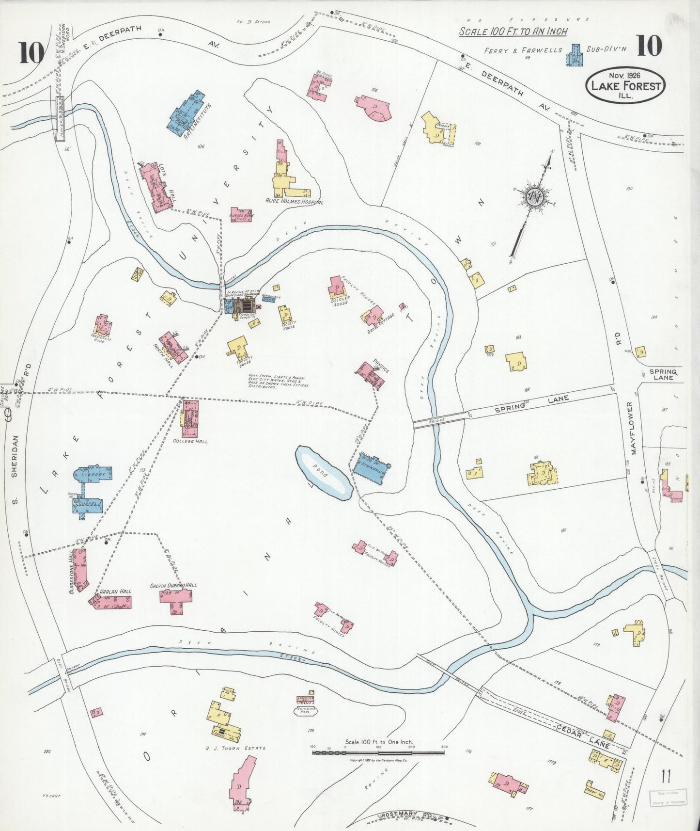 Sanborn Fire Insurance Map from Lake Forest, Lake County, Illinois (1926), Sheet #0010 - Complete Map Set gallery image, historic Sanborn map, vintage wall art, Illinois Illinois