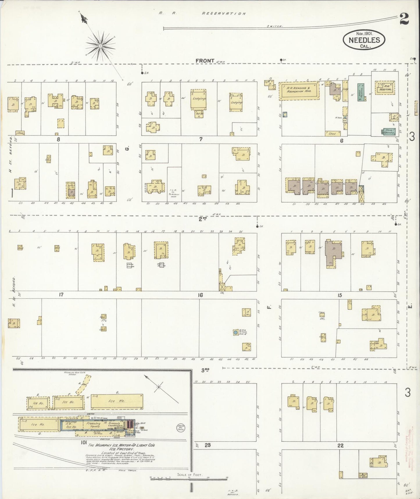 Sanborn Fire Insurance Map from Needles, San Bernardino County, California (1901), Sheet #0002 - Complete Map Set gallery image, historic Sanborn map, vintage wall art, California California