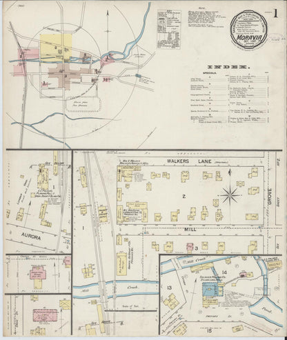 Sanborn Fire Insurance Map from Moravia, Cayuga County, New York (1887), Sheet #0001 - Historic Sanborn Fire Insurance Map Print, vintage old map wall art, antique decor, genealogy gift, New York New York map