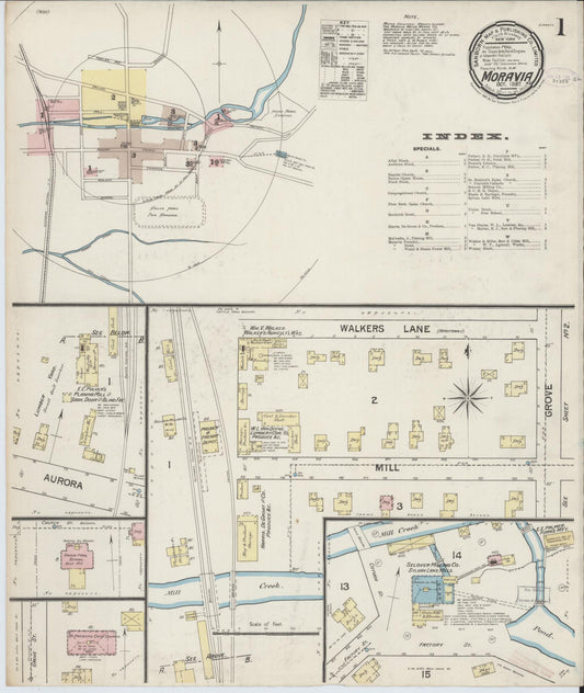 Sanborn Fire Insurance Map from Moravia, Cayuga County, New York (1887), Sheet #0001 - Historic Sanborn Fire Insurance Map Print, vintage old map wall art, antique decor, genealogy gift, New York New York map