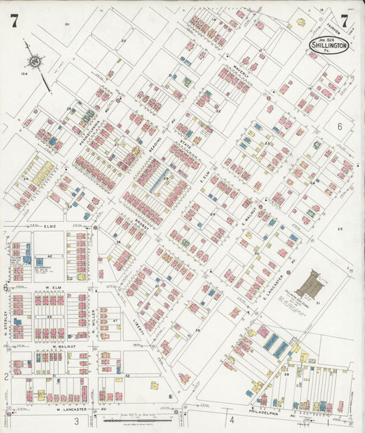 Sanborn Fire Insurance Map from Shillington, Berks County, Pennsylvania (1928), Sheet #0007 - Historic Sanborn Fire Insurance Map Print, vintage old map wall art, antique decor, genealogy gift, Pennsylvania Pennsylvania map