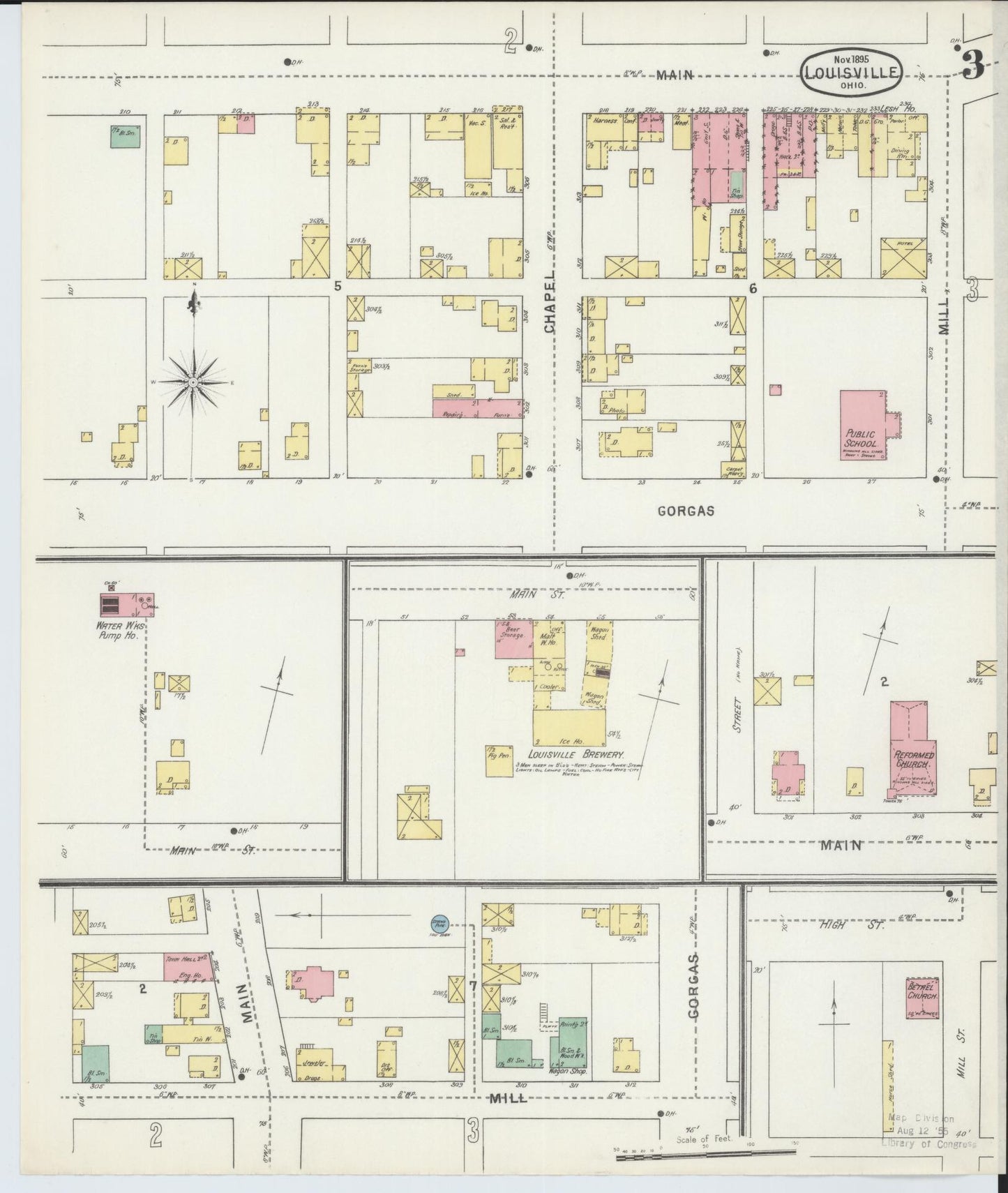 Sanborn Fire Insurance Map from Louisville, Stark County, Ohio (1895), Sheet #0003 - Complete Map Set gallery image, historic Sanborn map, vintage wall art, Ohio Ohio