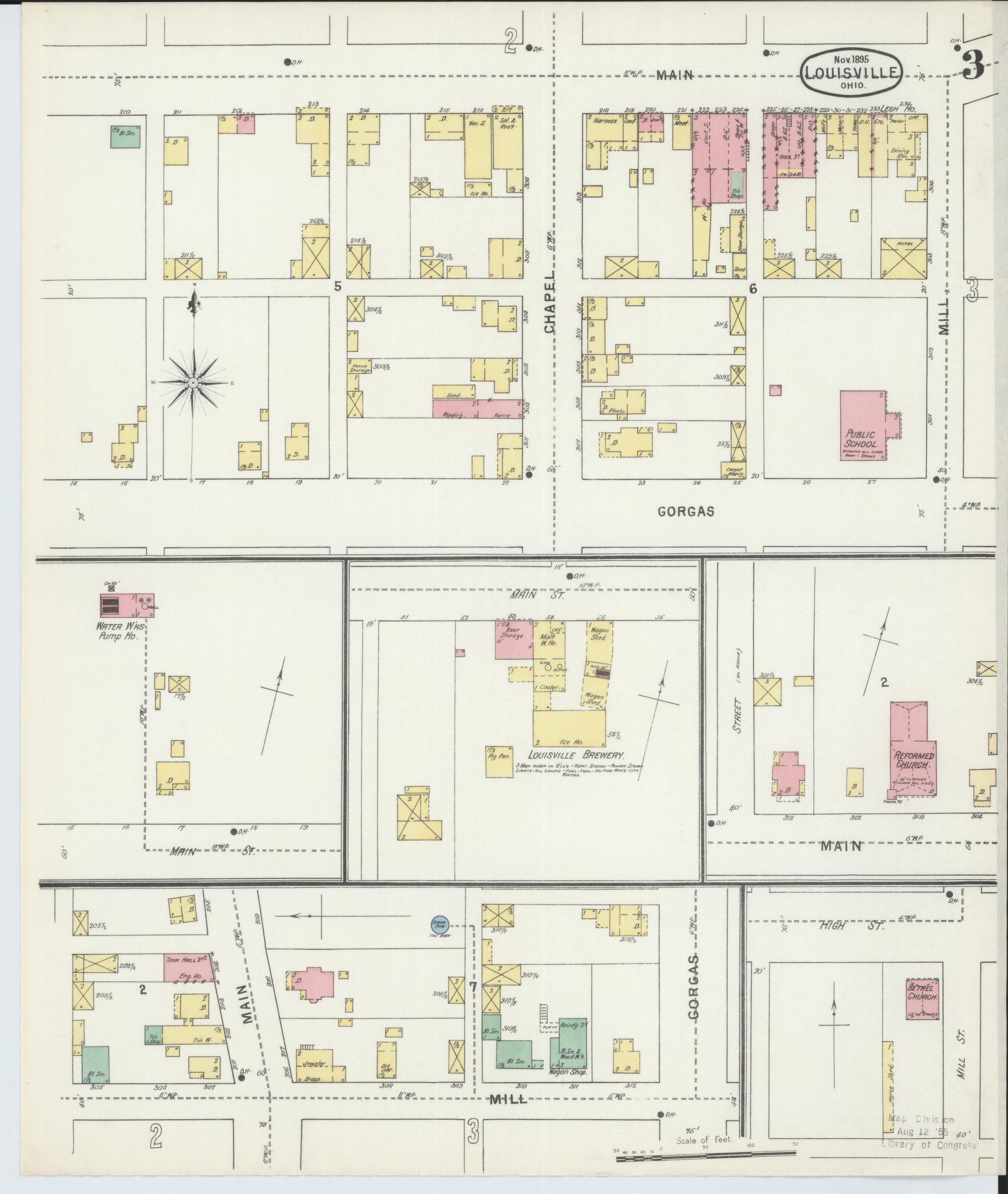 Sanborn Fire Insurance Map from Louisville, Stark County, Ohio (1895), Sheet #0003 - Complete Map Set gallery image, historic Sanborn map, vintage wall art, Ohio Ohio