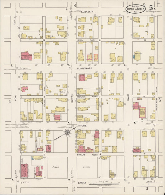 Sanborn Fire Insurance Map from Osceola Mills, Clearfield County, Pennsylvania (1921), Sheet #0005 - Historic Sanborn Fire Insurance Map Print, vintage old map wall art, antique decor, genealogy gift, Pennsylvania Pennsylvania map