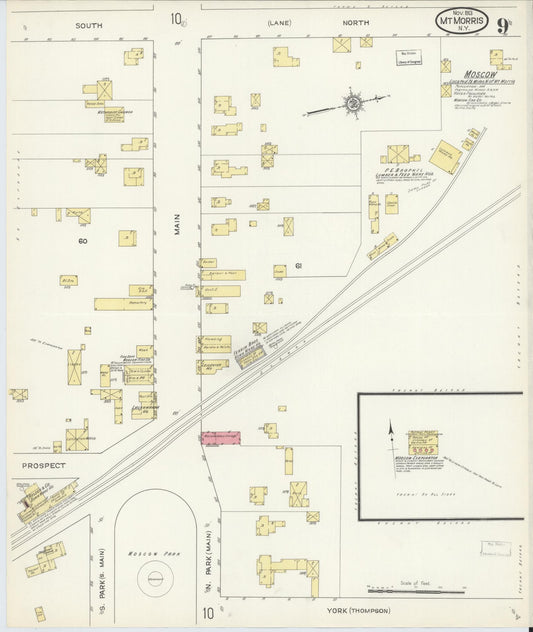 Sanborn Fire Insurance Map from Mount Morris, Livingston County, New York (1913), Sheet #0009 - Historic Sanborn Fire Insurance Map Print, vintage old map wall art, antique decor, genealogy gift, New York New York map
